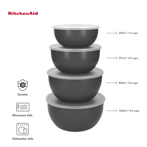 KitchenAid Charcoal Grey 4 Piece Meal Prep Bowl Set with Lids